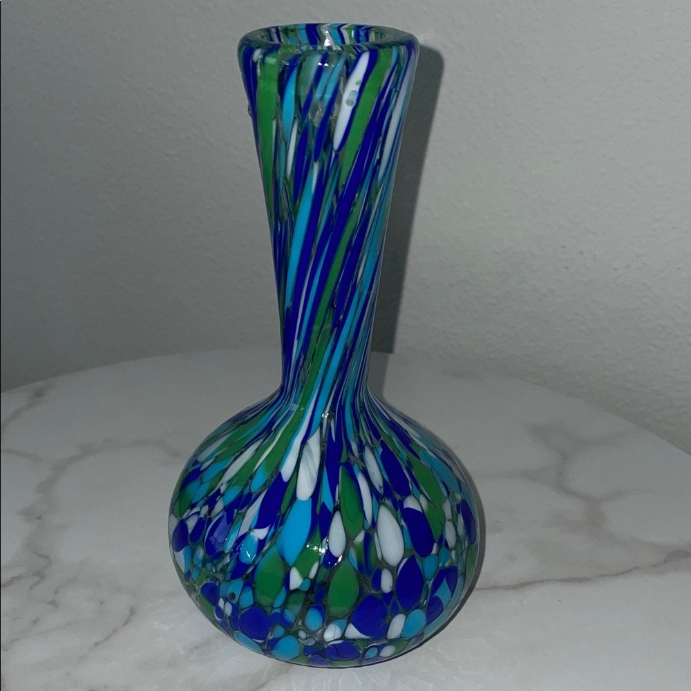 Artistic Blue and Green Swirl Glass Vase